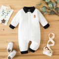 Baby Boy Bear Decor Contrast Collar Cable Knit Long-sleeve Jumpsuit White image 2