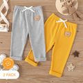 2-Pack Baby Boy Bear Detail Bow Front Solid Waffle Pants Set MultiColour image 2