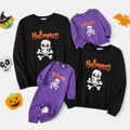 Halloween Glow In The Dark Skull & Letter Print Family Matching Long-sleeve Sweatshirts ColorBlock