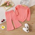 2pcs Baby Girl Solid Long-sleeve Knitted Pullover and Flared Pants Set Pink