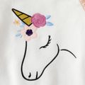 2pcs Kid Girl Animal Unicorn Print Tassel Fleece Sweatshirt and Floral Print Leggings Set White image 4