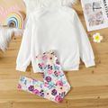 2pcs Kid Girl Animal Unicorn Print Tassel Fleece Sweatshirt and Floral Print Leggings Set White
