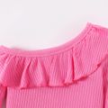 2pcs Baby Girl Rib Knit Ruffle Trim One Shoulder Long-sleeve Top and Allover Dinosaur Print Flared Pants Set Roseo