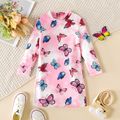 Toddler Girl Butterfly Print Tie Dyed Mock Neck Long-sleeve Dress Pink