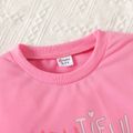 2pcs Kid Girl Character Print 3D Bowknot Design Pink Sweatshirt and Polka dots Leggings Set Pink