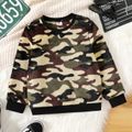 Kid Boy Camouflage Print Fleece Pullover Sweatshirt Brown