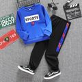 2pcs Kid Boy Letter Embroidered Pullover Sweatshirt and Colorblock Pants Set Blue