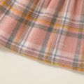Baby Girl 95% Cotton Ruffle Long-sleeve Letter Print Spliced Plaid Dress Pink
