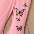 2-piece Toddler Girl Butterfly Print Long-sleeve Pullover Top and Bellbottom Pants Pink Set pink image 3