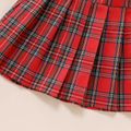 2pcs Toddler Girl Preppy style Letter Print Crop Sweatshirt and Plaid Pleated Skirt Set Black image 5