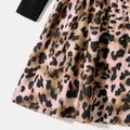 Mommy and Me Solid Spliced Leopard Print Button Front Long-sleeve Midi Dress ColorBlock image 5