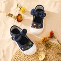Toddler / Kid Floral Pattern Bow Velcro Canvas Shoes Dark Blue image 1