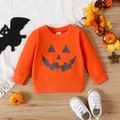 Halloween Baby Boy/Girl 100% Cotton Long-sleeve Glow In The Dark Pumpkin Face Print Sweatshirt orangered image 3