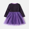 باو باترول طفل فتاة هالوين منقطة شبكة لصق فستان طويل الأكمام أرجواني image 3