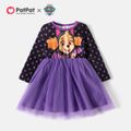 Paw Patrol Toddler Girl Halloween Polka dots Mesh Splice Long-sleeve Dress Purple image 1