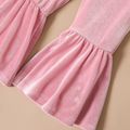 2pcs Toddler Girl Off Shoulder Long-sleeve Velvet Tee and Flared Pants Set Pink