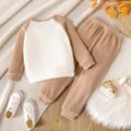 2pcs Toddler Boy Colorblock Raglan Sleeve Pullover Sweatshirt and Elasticized Pants Set Khaki image 3
