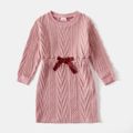 Mommy and Me Cotton Cable Knit Textured Long-sleeve Dress Colorful image 3