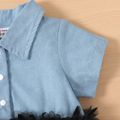 Baby Girl Denim Short-sleeve Spliced Polka Dots Mesh Dress Blue