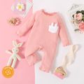 2-Pack Baby Girl Cotton Rib Knit Solid Long-sleeve Jumpsuits Set MultiColour