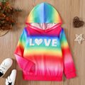 Kid Girl Gradient Color Letter Terry Patch Embroidered Hoodie Sweatshirt Multi-color