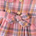Baby Girl Button Front Plaid Pleated Long-sleeve Belted Coat Pink