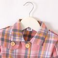 Baby Girl Button Front Plaid Pleated Long-sleeve Belted Coat Pink