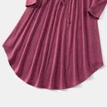 Family Matching Long-sleeve Button Front Solid Drawstring Dresses and Striped T-shirts Sets Redpurple image 4