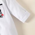 Baby Letter Embroidery Lapel Collar Long-sleeve Pink or White Pajamas Jumpsuit White image 5
