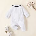 Baby Letter Embroidery Lapel Collar Long-sleeve Pink or White Pajamas Jumpsuit White image 3
