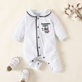 Baby Letter Embroidery Lapel Collar Long-sleeve Pink or White Pajamas Jumpsuit White image 1