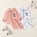 Baby 2pcs Letter Embroidery Lapel Collar Long-sleeve Pink or White Pajamas Set White