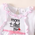 Baby Girl Letter Embroidery Ruffle Splice Footed/footie Long-sleeve Pink or White Jumpsuit White