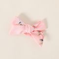 Baby Girl 2pcs Ribbed Faux-two Floral Splice Ruffle and Bow Decor Long-sleeve Pink Dress with Headband Set Pink