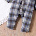 Baby Boy Long-sleeve Letter Print Plaid Spliced Contrast Hooded Jumpsuit BrownishBlack