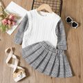 2pcs Toddler Girl Faux-two Plaid Textured Sweater and Pleated Skirt Set Grey