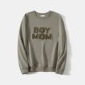 Mommy and Me Long-sleeve Letter Embroidered Pullover Sweatshirts Grey
