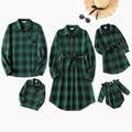 Family Matching Long-sleeve Dark Green Plaid Shirts and Belted Dresses Sets Dark Green