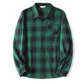Family Matching Long-sleeve Dark Green Plaid Shirts and Belted Dresses Sets Dark Green image 2