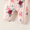 Baby Girl 2pcs Floral Ruffle Decor Long-sleeve Pink Jumpsuit with Headband Set Light Pink