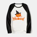 Halloween Family Matching Long-sleeve Letter & Pumpkin Lantern Print Spliced Dresses and Raglan-sleeve T-shirts Sets ColorBlock