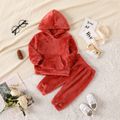 2pcs Baby Girl Long-sleeve Solid Fuzzy Hoodie and Sweatpants Set coralred image 1