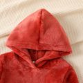 2pcs Baby Girl Long-sleeve Solid Fuzzy Hoodie and Sweatpants Set coralred image 4