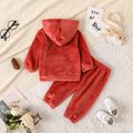 2pcs Baby Girl Long-sleeve Solid Fuzzy Hoodie and Sweatpants Set coralred image 3
