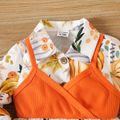 Halloween Baby Girl Rib Knit Spliced Allover Pumpkin Print Long-sleeve Dress orangewhite