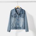 Letter Embroidered Button Front Long-sleeve Denim Jackets for Mom and Me DENIMBLUE
