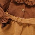 2pcs Baby Girl 100% Cotton Long-sleeve Ruffle Collar Button Front Top and Belted Skirt Set Brown image 4