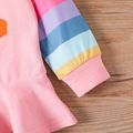 Baby Girl Colorful Long-sleeve Rainbow Embroidered Ruffle Hem Hoodie Dress Pink