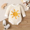 100% Cotton Baby Boy/Girl Sun Embroidered Long-sleeve Waffle Romper Apricot