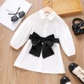 Toddler Girl Big Bowknot Design Lapel Collar White Shirt Dress BlackandWhite image 1
